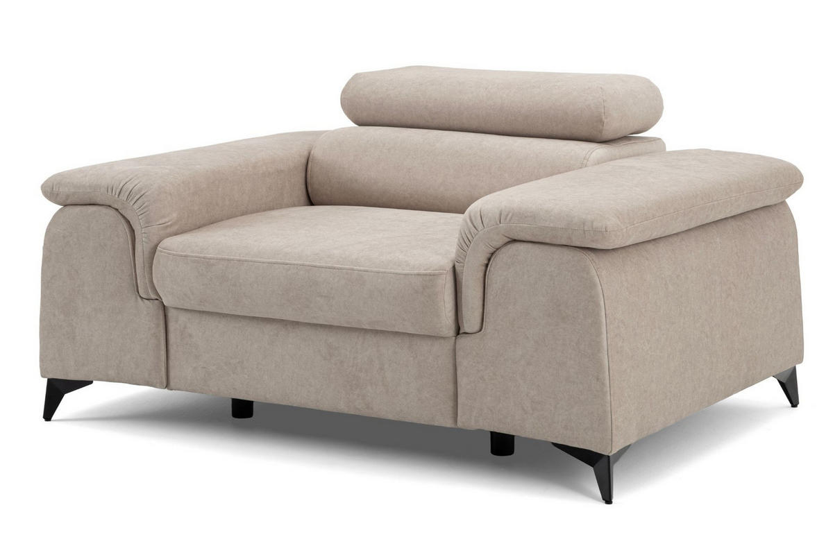 SESSEL PLAZA mit verstellbare Kopfstütze Velours Beige - Beige/Schwarz, Holz/Textil (130/95/100cm) - Muffo