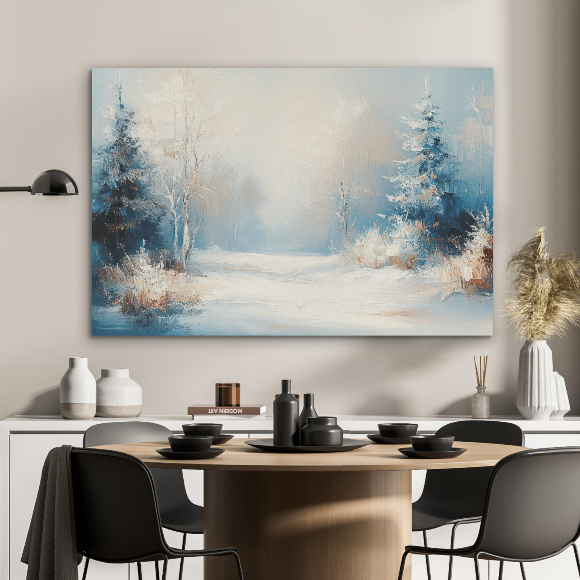AKUSTIKPANEEL Wald - Winter - Natur - Abstrakt - Schnee 100x70 cm - Weiß, Textil (100/0.9/70cm) - MuchoWow