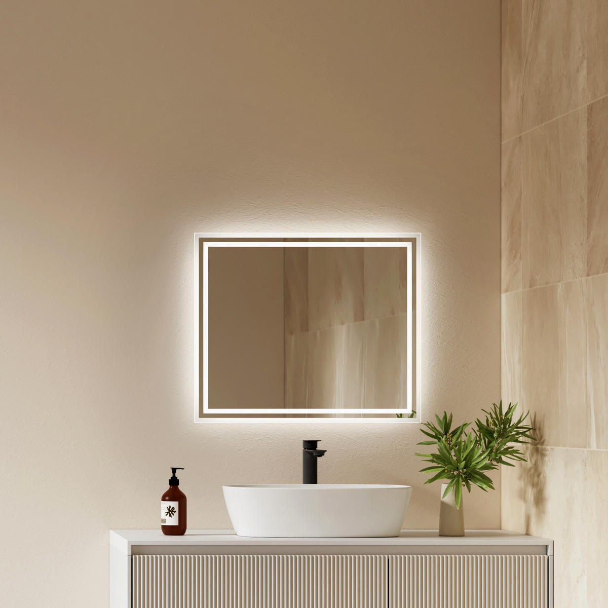 OGLINDA de baie cu LED-uri 60/50/3,5 cm - transparent, sticlă (60/50/3.5cm) - EMKE