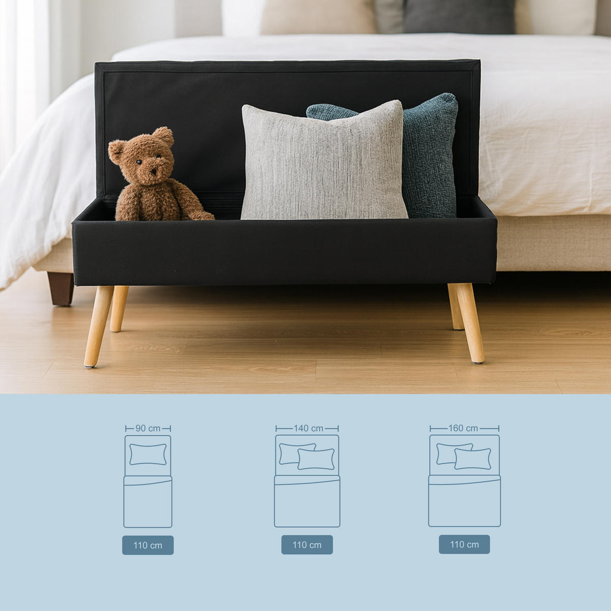 SITZBANK - Schwarz, Holz/Holzwerkstoff (110/40/40cm) - Relaxdays