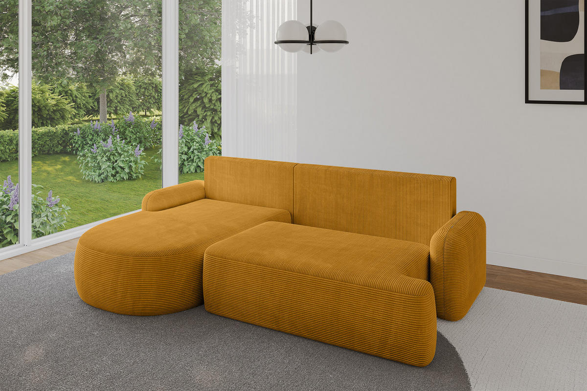 WOHNLANDSCHAFT mit Schlaffunktion und Bettkasten LIRA-L - 264x172x89 Senfgelb - Sandfarben, Holzwerkstoff/Textil (264/172cm) - ALTDECOR