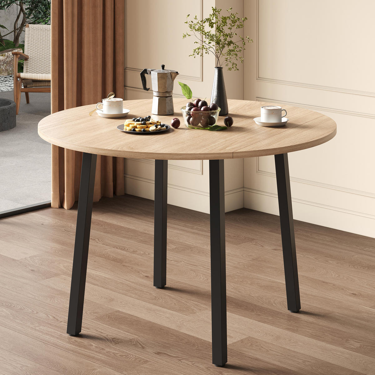 ESSTISCH 100/100 cm in Eicheoptik, klappbar, rund, für 2-4 Personen - Eichefarben, Holzwerkstoff (100/100/75cm) - Flora Grace