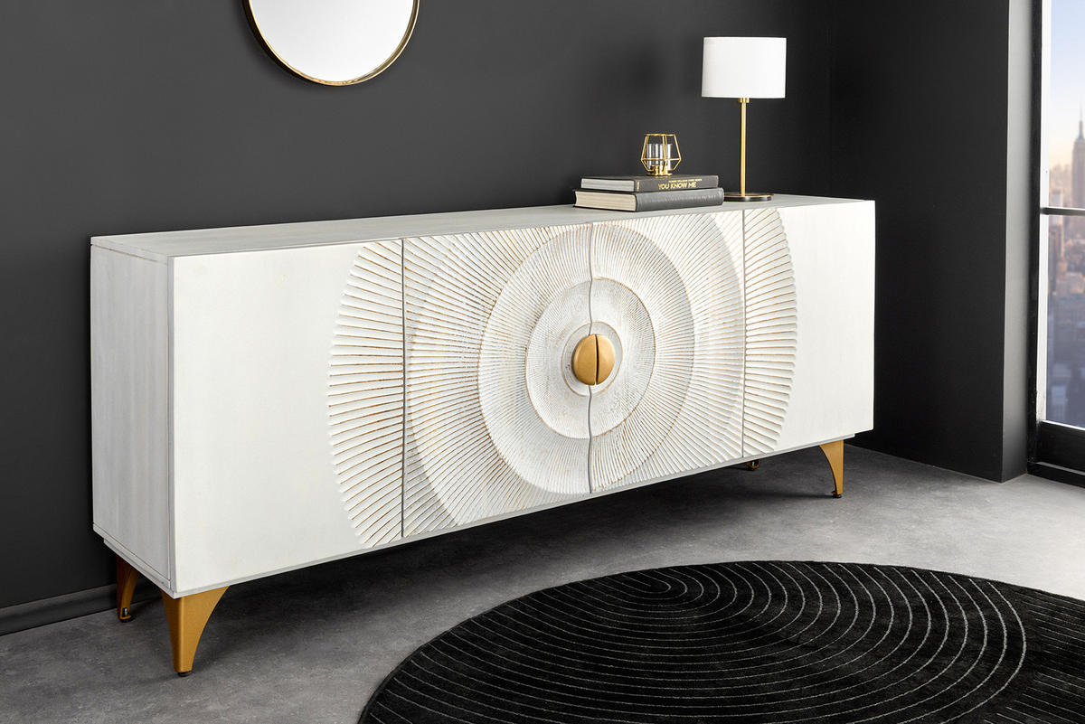 SIDEBOARD GOLDEN SUNSET Mango Weiß 180 cm - Goldfarben/Weiß, Holz/Metall (177/77/38cm) - riess-ambiente