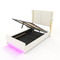 POLSTERBETT 90/200 cm Beige mit LED-Beleuchtung und hydraulische Speicherfunktion - Beige, Textil (90/200cm) - Oxeza