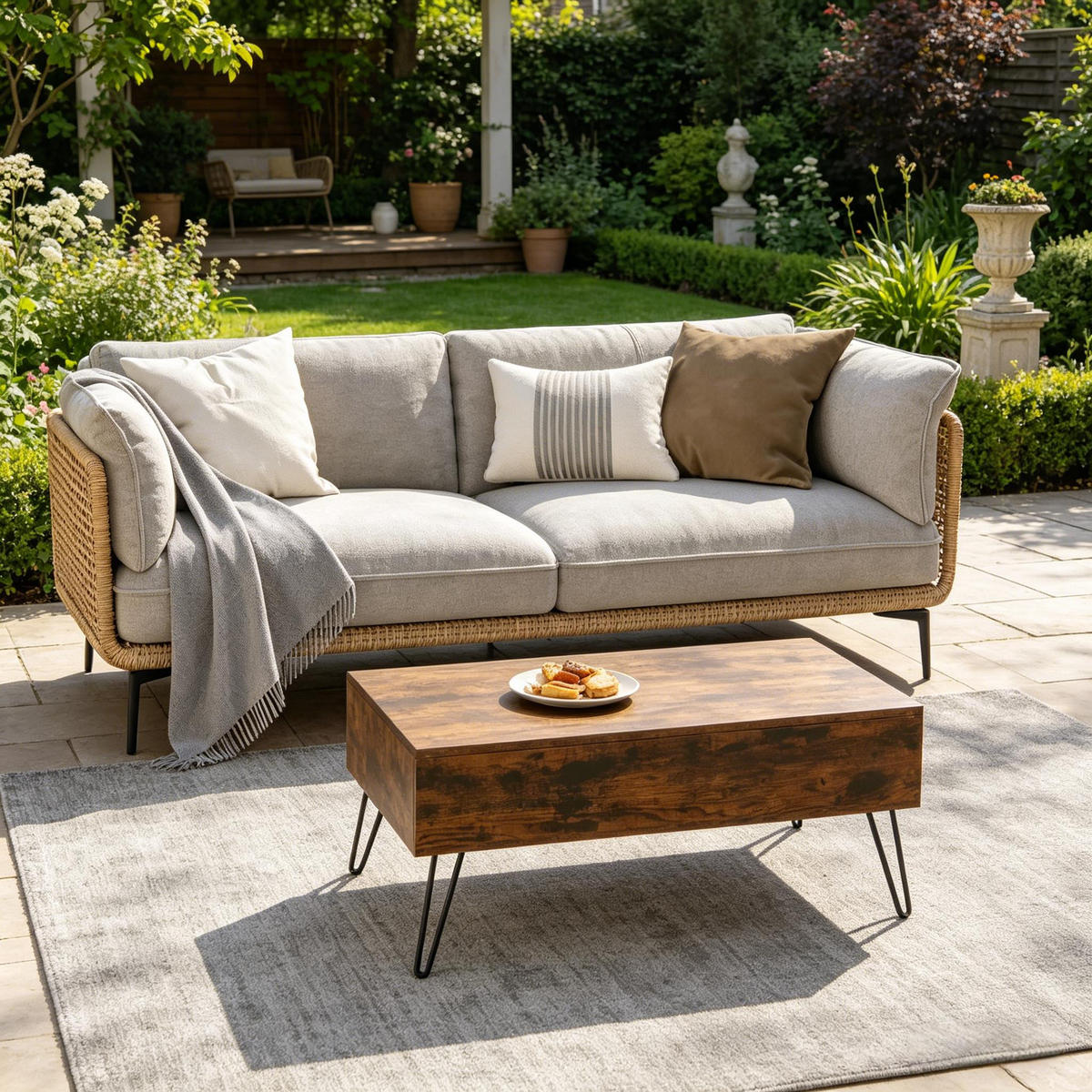 COUCHTISCH Rustikal Braun 95/50/40 cm - Wildeiche, Metall (50/95/40cm) - PANGIVO