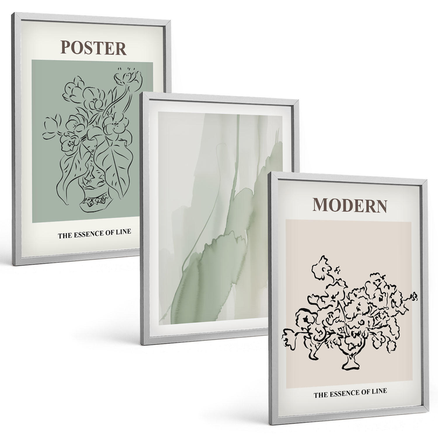 BILDER SET 3er Set - 40x60 cm Silberner Rahmen - Blumen in einer modernen Vase - Silberfarben, Kunststoff (40/60cm) - TULUP