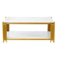 COUCHTISCH 114/64/46 cm in Weiß-Gold mit 2 Ablagen und Marmoroptik - Weiß, Holzwerkstoff (114/64/46cm) - Flora Grace