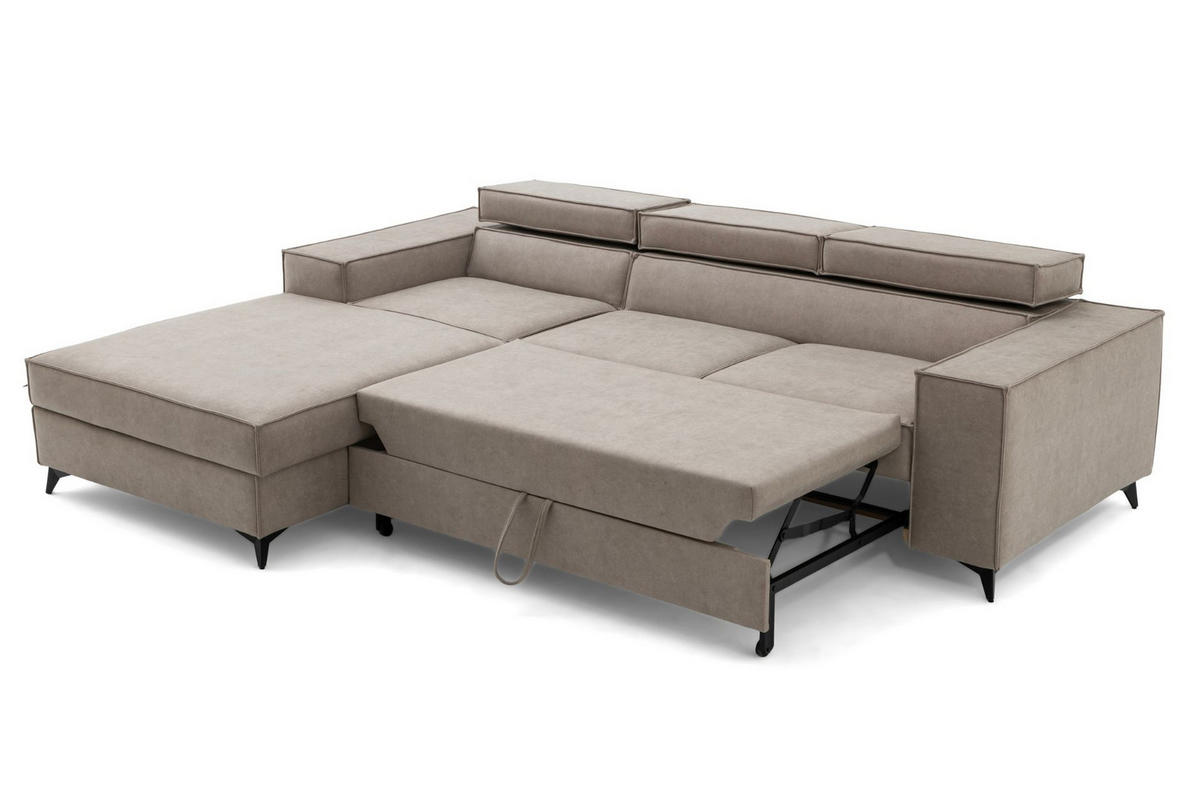 ECKSOFA PURE S Links mit Schlaffunktion 127x215 Velours Creme - Creme/Schwarz, Holz/Textil (281/204cm) - Muffo