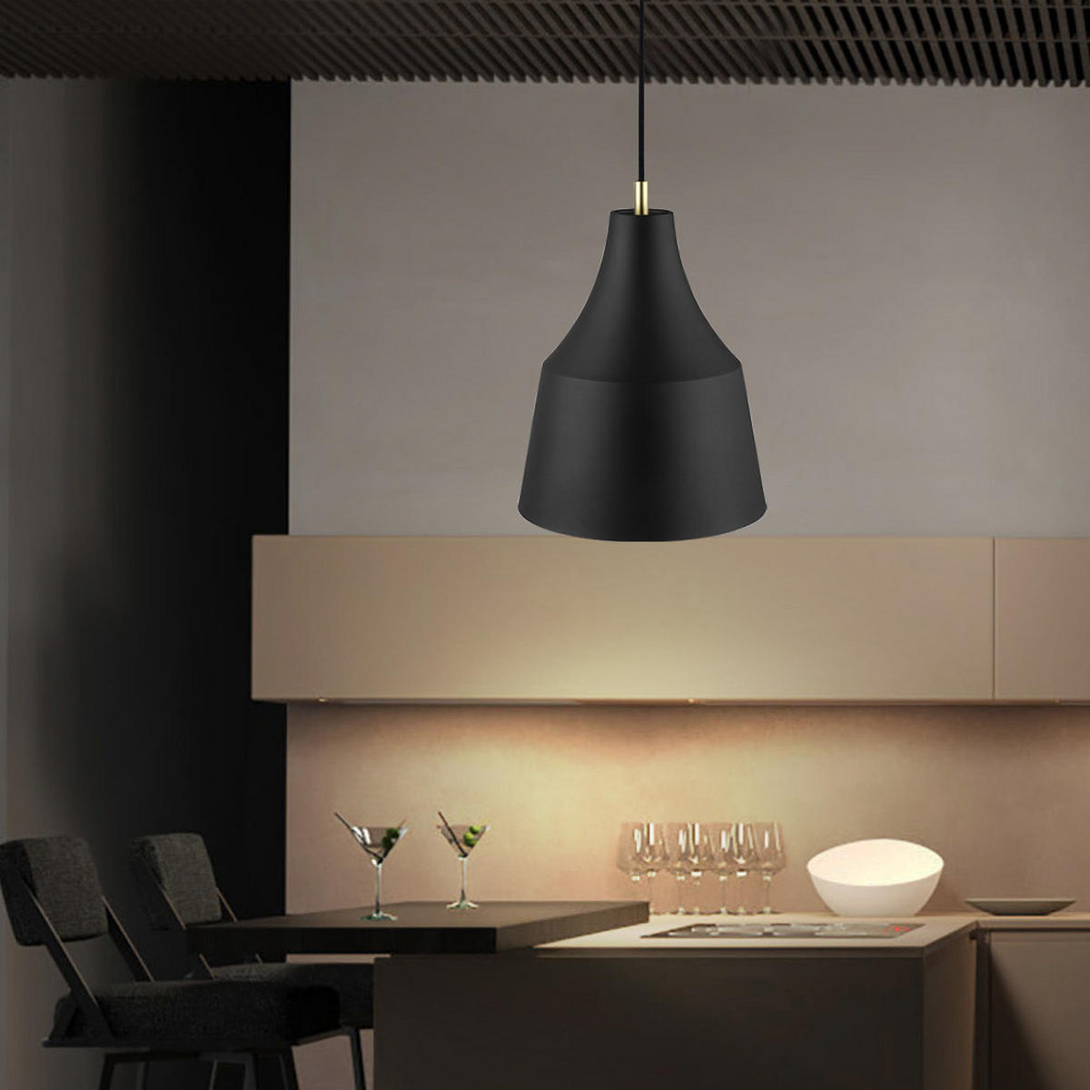 LED HÄNGELEUCHTE GRACE Textil Schwarz - Schwarz, Metall (25/25/33cm)