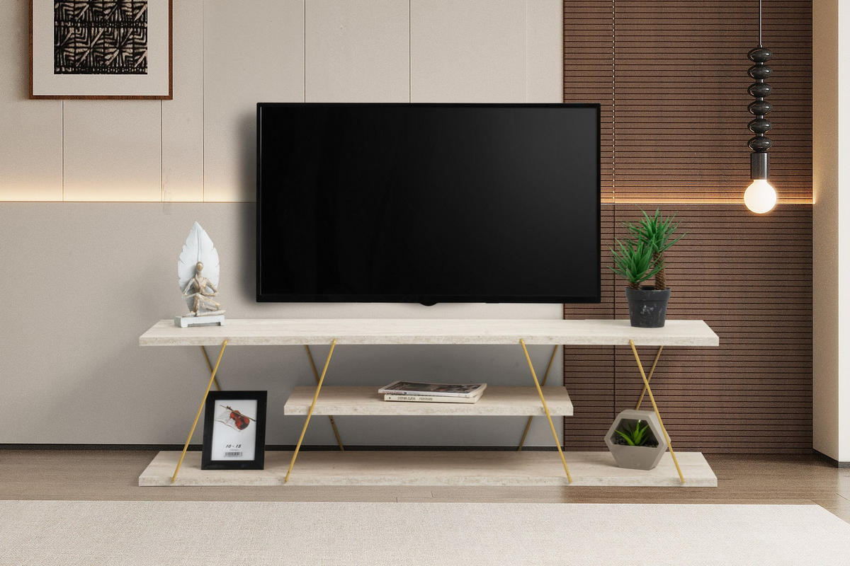 TV-MÖBEL Canaz Travertin - Beige, Holz (120/33/30cm) - Habitat Garten