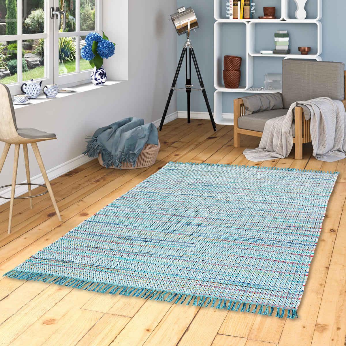 BAUMWOLLE NATUR TEPPICH CAYENNE - Blau, Textil (200/300cm) - Pergamon