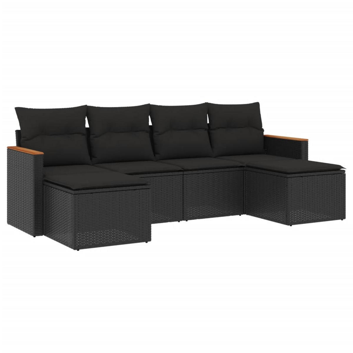 GARTEN-SOFAGARNITUR 6-teilig Mit Kissen Schwarz Poly Rattan - Schwarz, Kunststoff - vidaXL