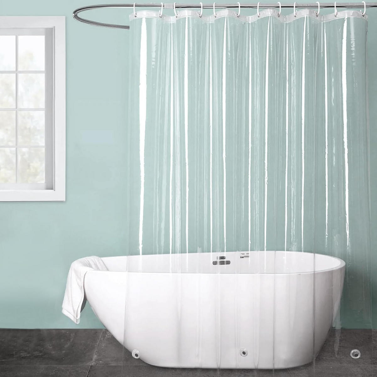 DUSCHVORHANG transparent mit Ringen wasserdicht schimmelresistent mit Magneten für Badezimmer - Transparent, Kunststoff (200/180cm) - MCBOSON