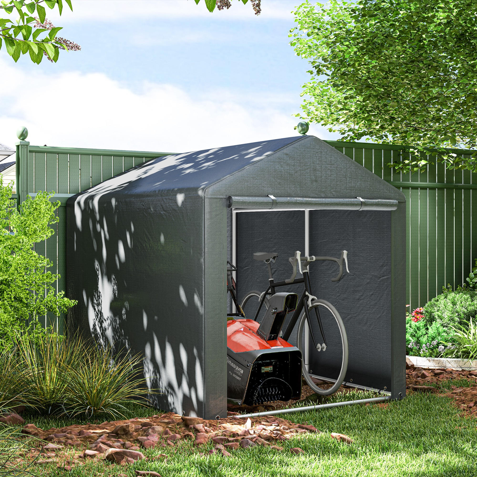 GARAGENZELT mit UV-Schutz, für Gartengeräte, Motorrad, Dunkelgrau - Dunkelgrau, Kunststoff/Metall (218/172/160cm) - Outsunny