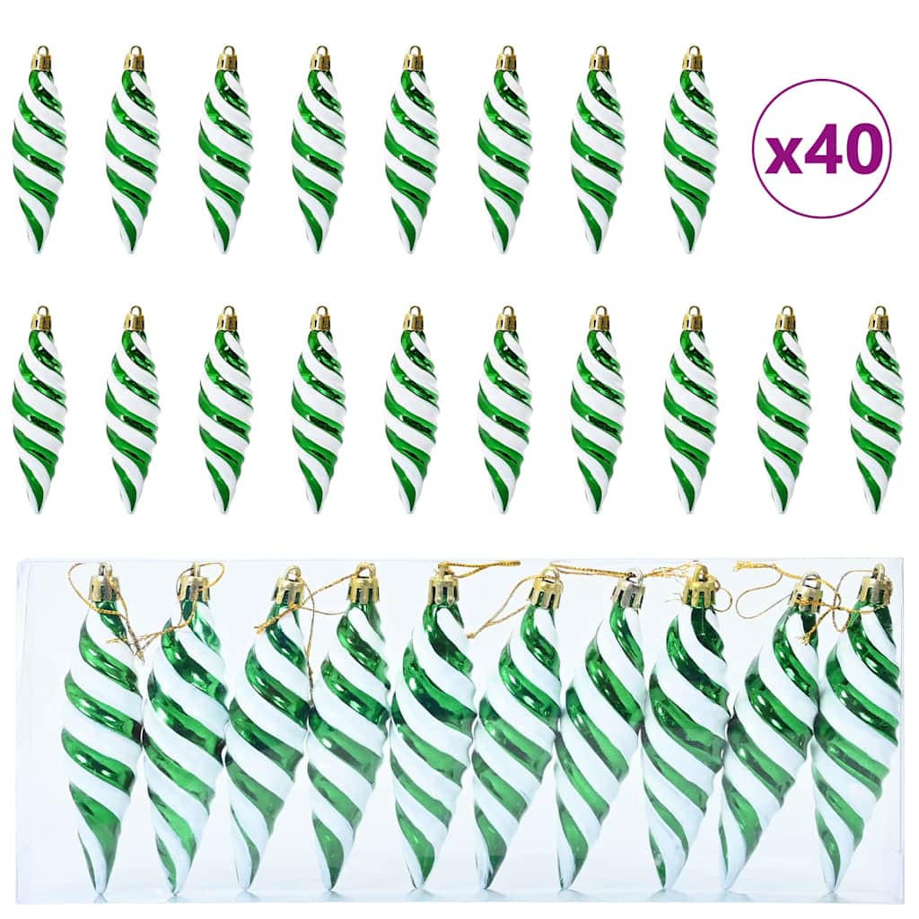 WEIHNACHTSKUGEL Spiralenform 40 -teilig 3/11 cm Grün Kunststoff - Grün, Kunststoff (3/11/3cm) - vidaXL