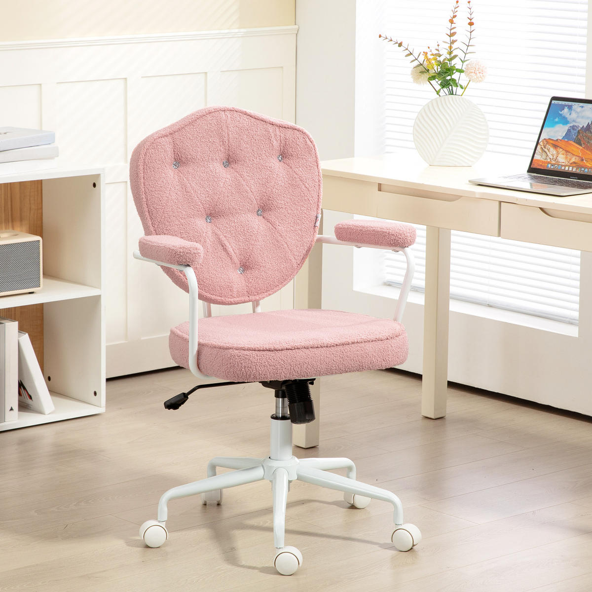 BÜROSTUHL, Ergonomisch Schreibtischstuhl mit Wippfunktion, Drehbar, Rosa - Rosa/Weiß, Kunststoff/Textil (61.5/101/63cm) - HOMCOM