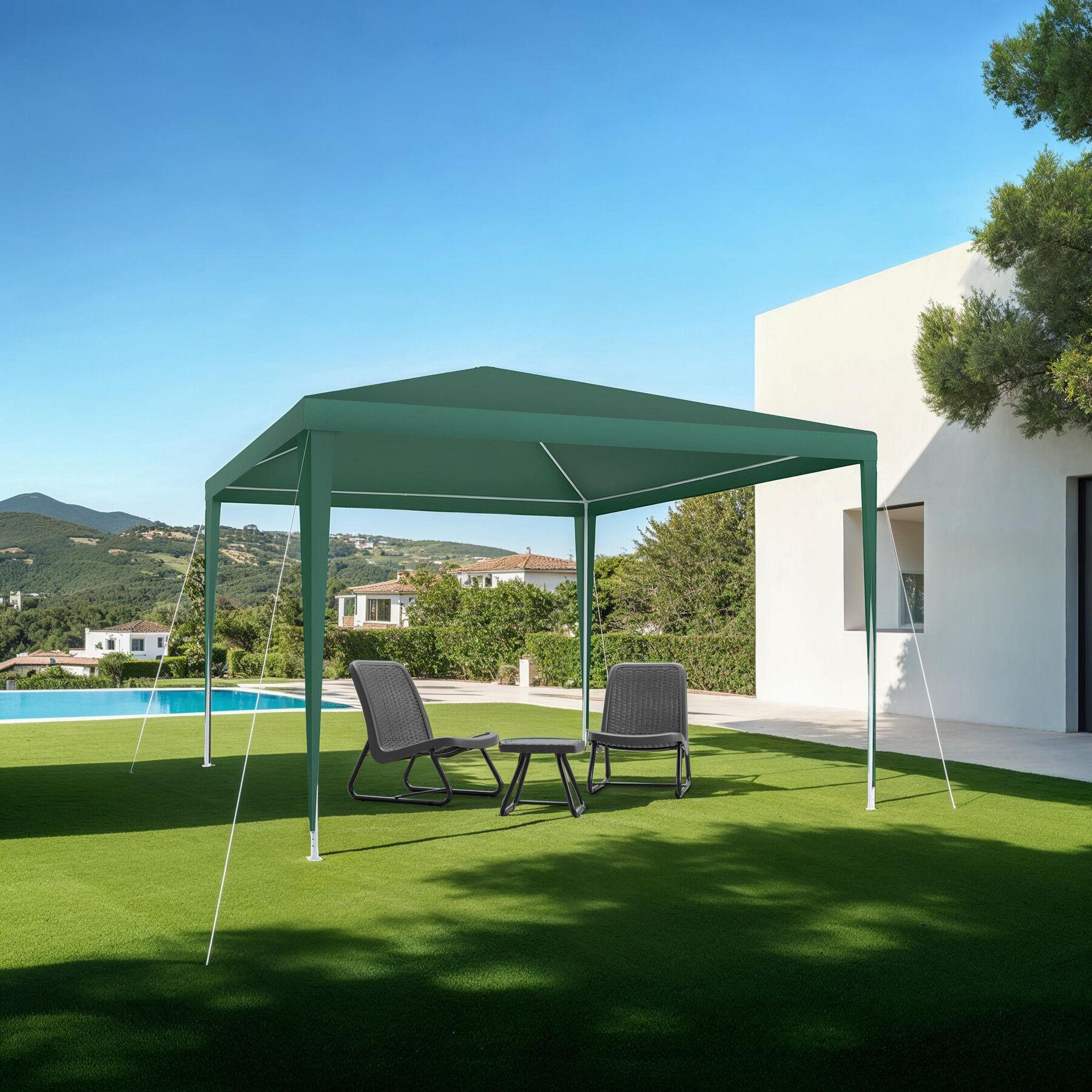 Thumbnail - tectake Pavillon, Grün, Kunststoff, Quadratisch, 300x250x300 cm, Sonnen- & Sichtschutz, Pavillons & Pergolas