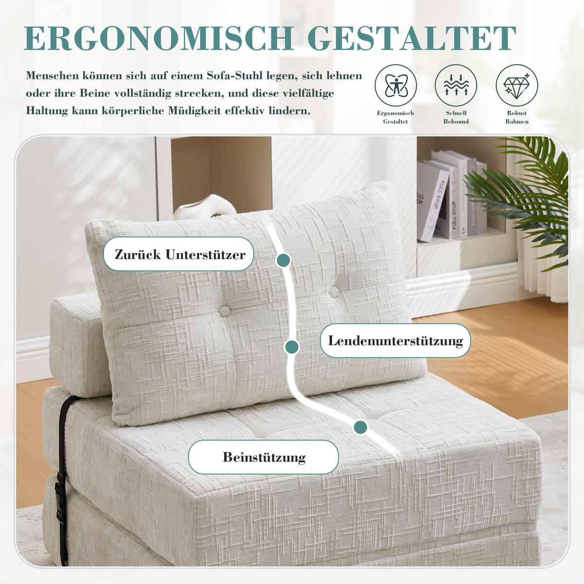 STOFFSOFA Beige Kissen, klappbar 79 x 180 cm - Beige, Textil (79/57/79cm) - PARAFTA HOME