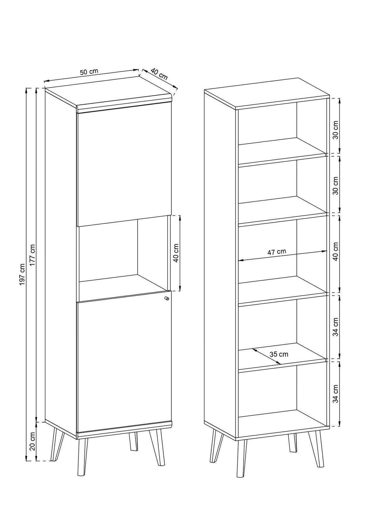 VITRINE – PWT50 – 50 cm – Primo – Weiß / Sonoma Eiche - Weiß, Holzwerkstoff (50/197/40cm) - hi-markt