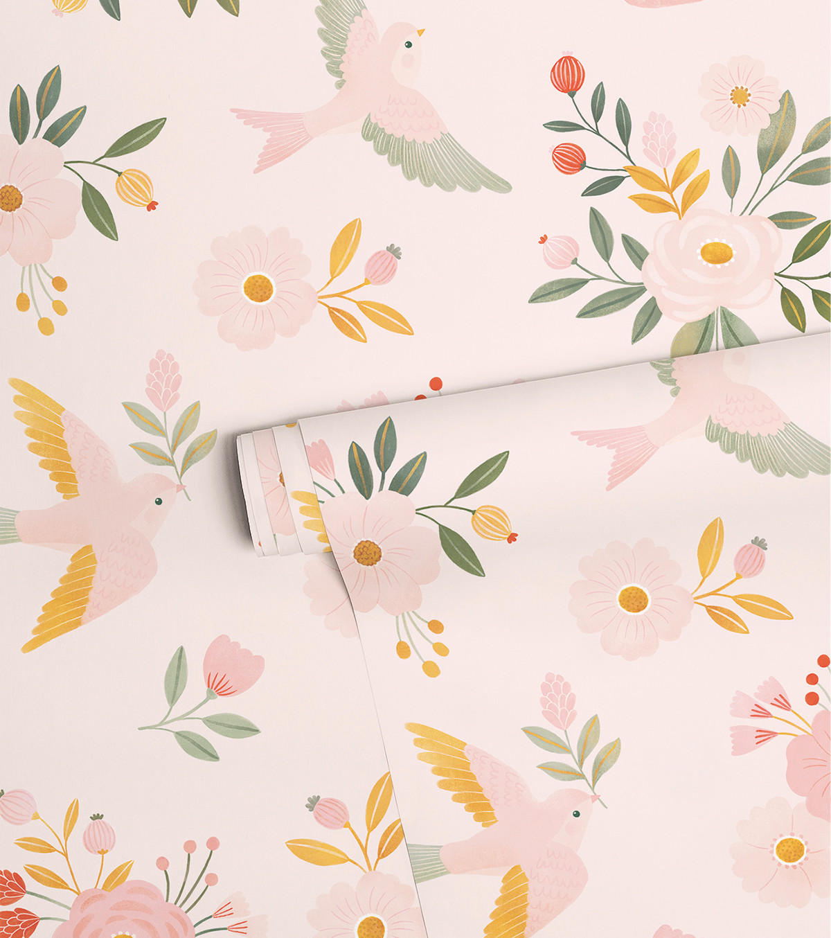 VLIESTAPETE Alysse, Vögel und Blumen 50 cm x 10 m, rosa - Pink/Rosa, Papier (1000/50cm) - Lilipinso
