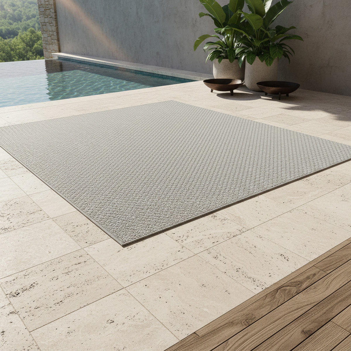 TEPPICH In-/Outdoor Flachgewebe Unifarben Polypropylen Balkon Grau Rechteckig 240x340 - Grau, Textil (240/340cm) - KADIMA DESIGN