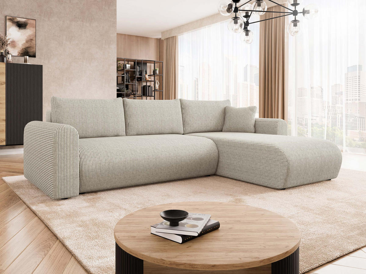 ECKSOFA Eliwo Cord - Schwarz/Naturfarben, Holz/Textil (252/158cm) - MIRJAN24
