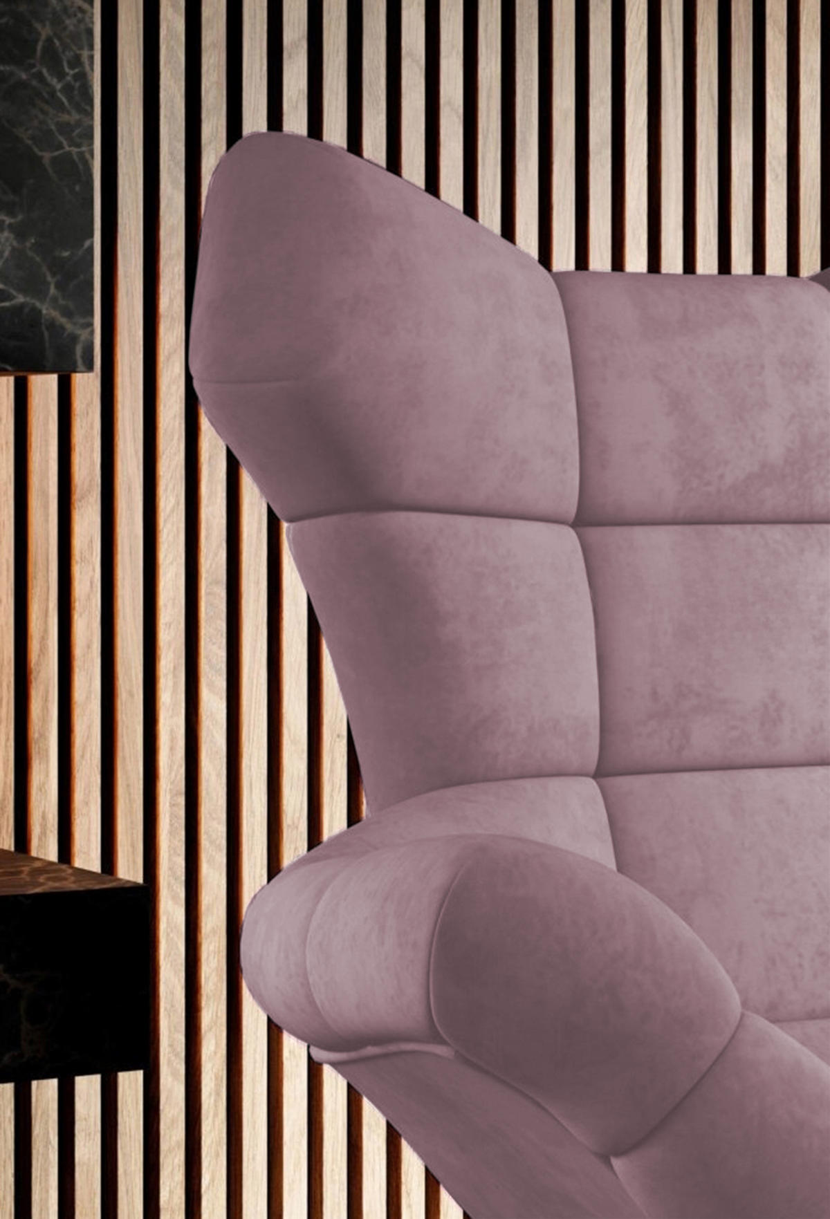 SESSEL SENSI Relaxstuhl mit 360° Drehung und Schwingfunktion – Lux-Schaumkissen, Puderrosa, 104x46x119 cm - Pink/Schwarz, Holz/Textil (104/119/84cm) - DomoHome