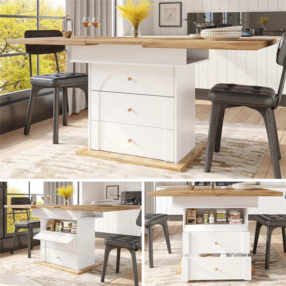 ESSTISCH Teleskop 110–140 cm Klapptisch Weiß - Weiß, Holz (140/80/75cm) - Kaket