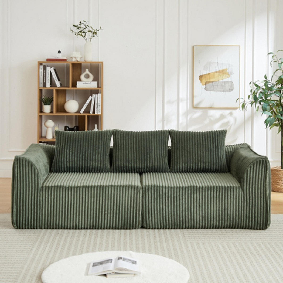 3-SITZER SOFA Cord Grün mit 2 Kissen - Grün, Textil (235.5/72.5/101cm) - WISHDOR