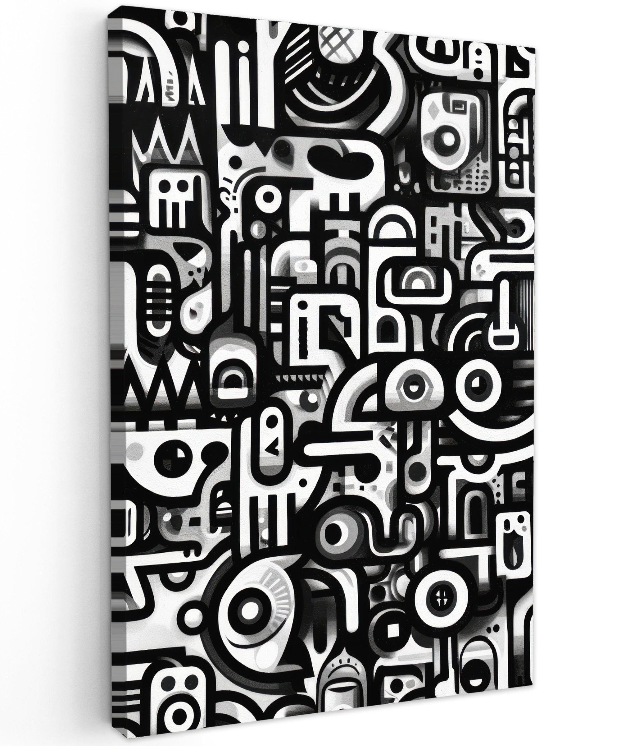 LEINWANDBILD Symbole - Abstrakt - Grafik - Schwarz Wanddeko Schlafzimmer 60x90 cm - Schwarz, Textil (60/90cm) - MuchoWow