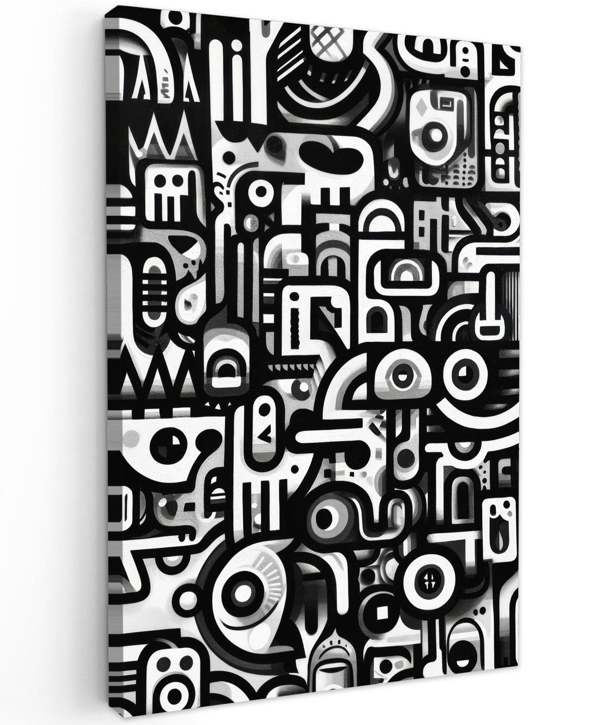 LEINWANDBILD Symbole - Abstrakt - Grafik - Schwarz Wanddeko 40x60 cm - Schwarz, Textil (40/60cm) - MuchoWow