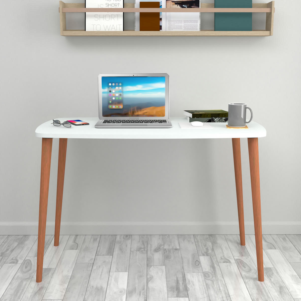 SCHREIBTISCH Kongsberg - Naturfarben/Weiß, Holz/Holzwerkstoff (60/105/70cm) - [en.casa]