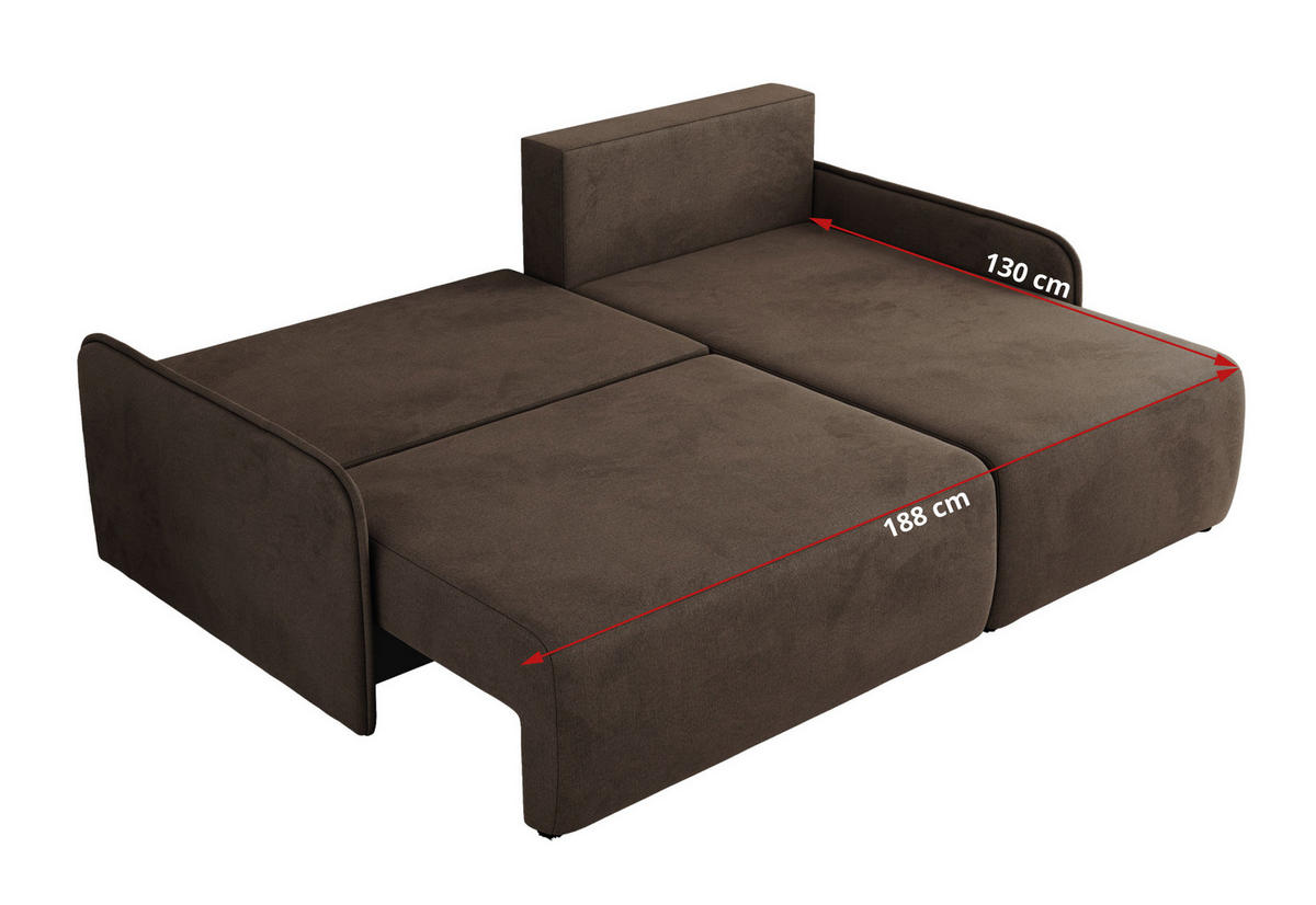 ECKSCHLAFSOFA ARPA L Braun Velvet - rechts - Schwarz/Braun, Kunststoff/Textil (150/198cm) - MKS