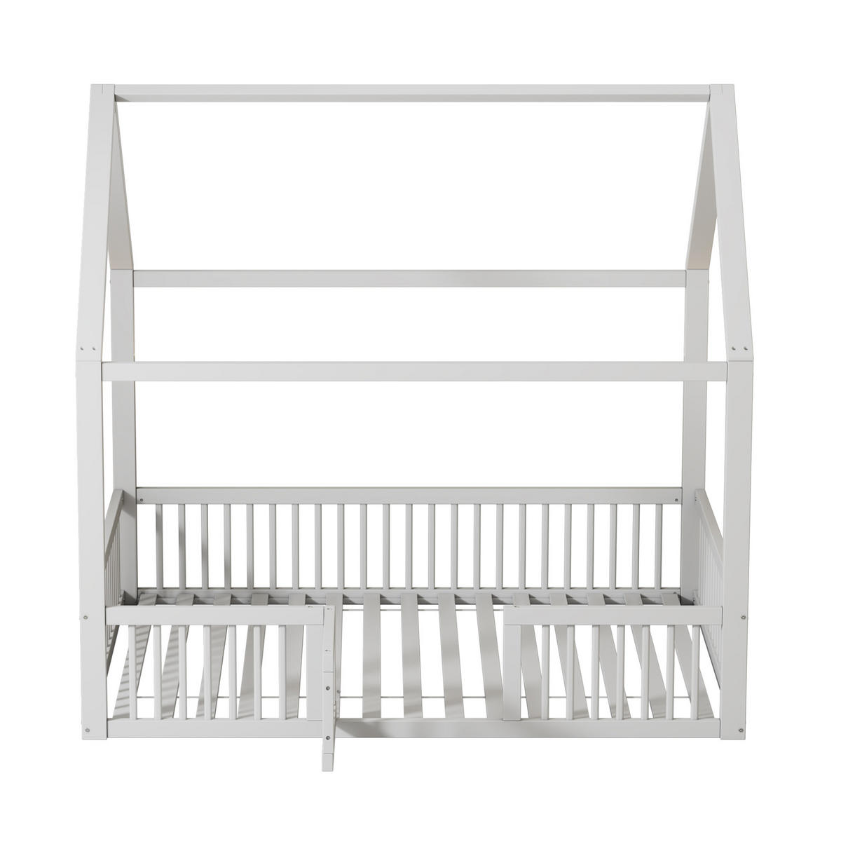 KINDERBETT 140/200 cm im Hausdesign mit Sicherheitsgitter und Tür, Weiß - Weiß, Holzwerkstoff (140/200cm) - Redom