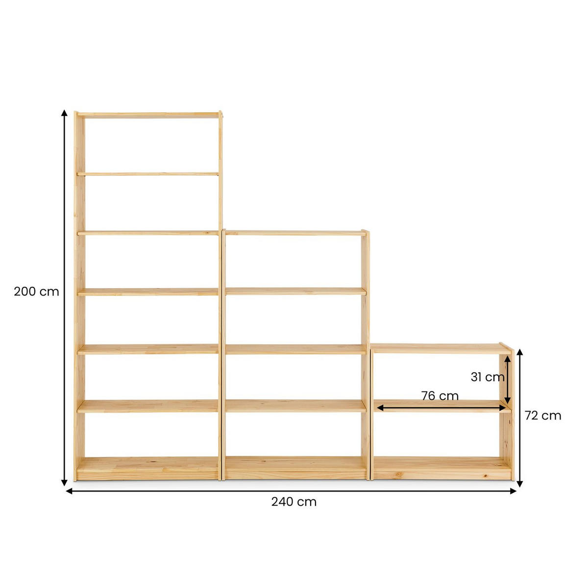 REGALSET MELLY 3er Set natur - Naturfarben, Holz (240/200/30cm) - IDIMEX