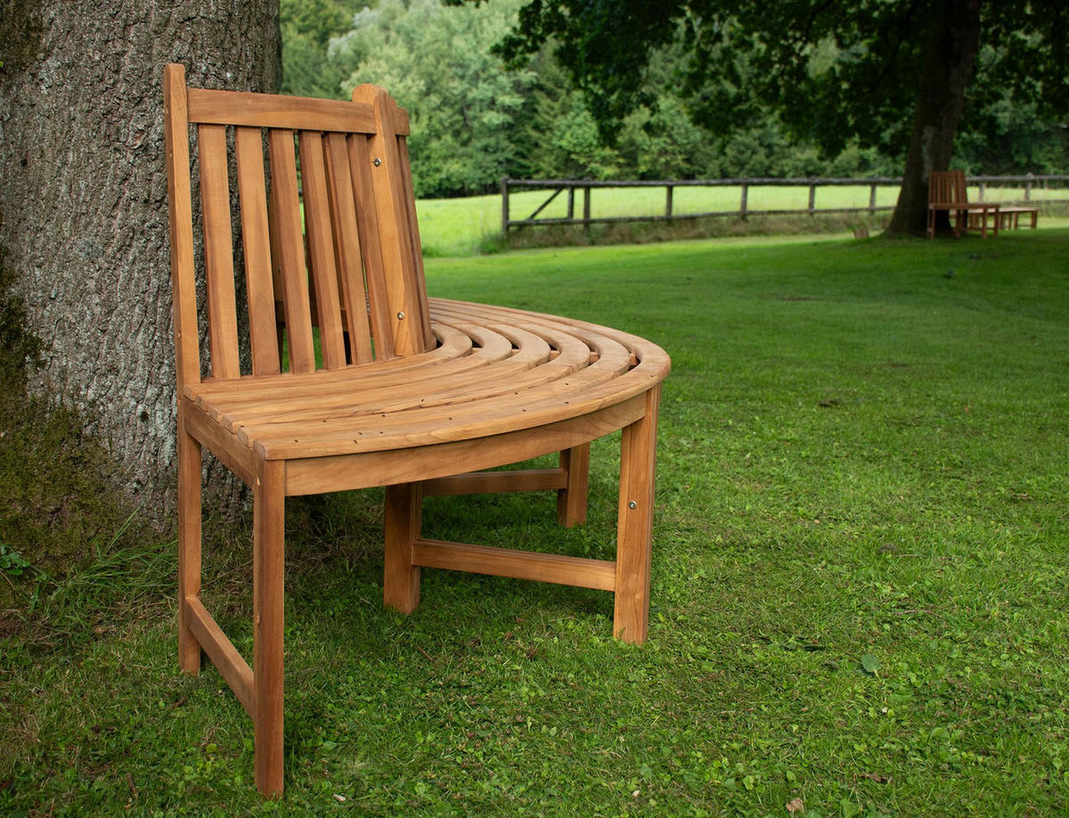 BAUMBANK Risen Holz Braun 203x44x90cm Halbrunde Sitzbank - Braun, Holz (203/90/44cm) - DELUKE