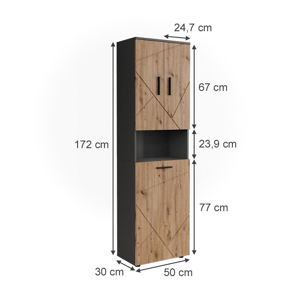 HOCHSCHRANK Irma Anthrazit/Artisan 50 x 172 cm mit Wäschkorb - Anthrazit/Eiche Artisan, Holzwerkstoff (50/172/30cm) - Vicco