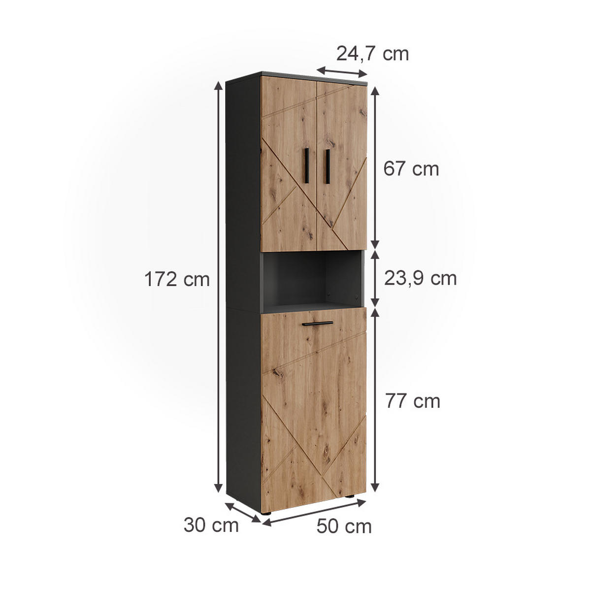 HOCHSCHRANK Irma Anthrazit/Artisan 50 x 172 cm mit Wäschkorb - Anthrazit/Eiche Artisan, Holzwerkstoff (50/172/30cm) - Vicco