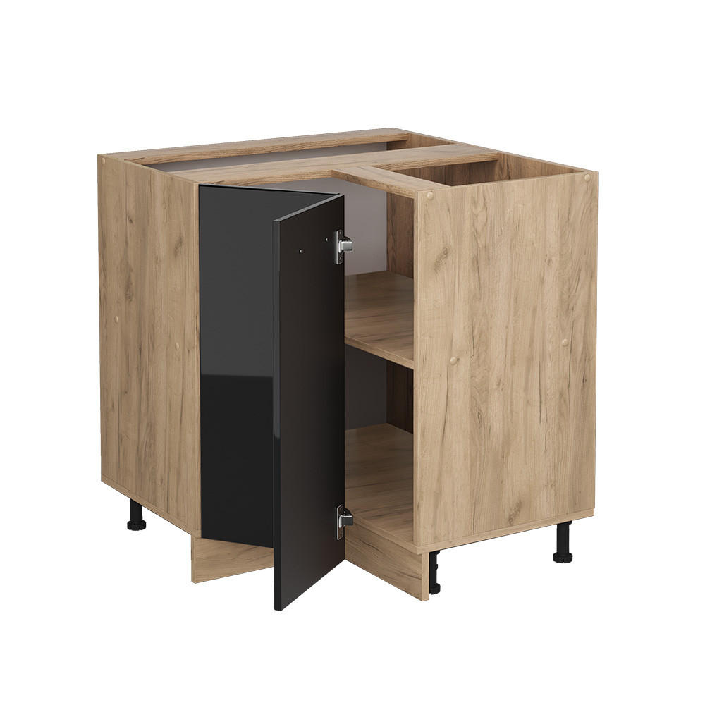 ECKUNTERSCHRANK R-Line Schwarz Hochglanz 75.6 cm ohne AP - Honigeiche/Schwarz Hochglanz, Holzwerkstoff (75.6/81.6/46cm) - Vicco