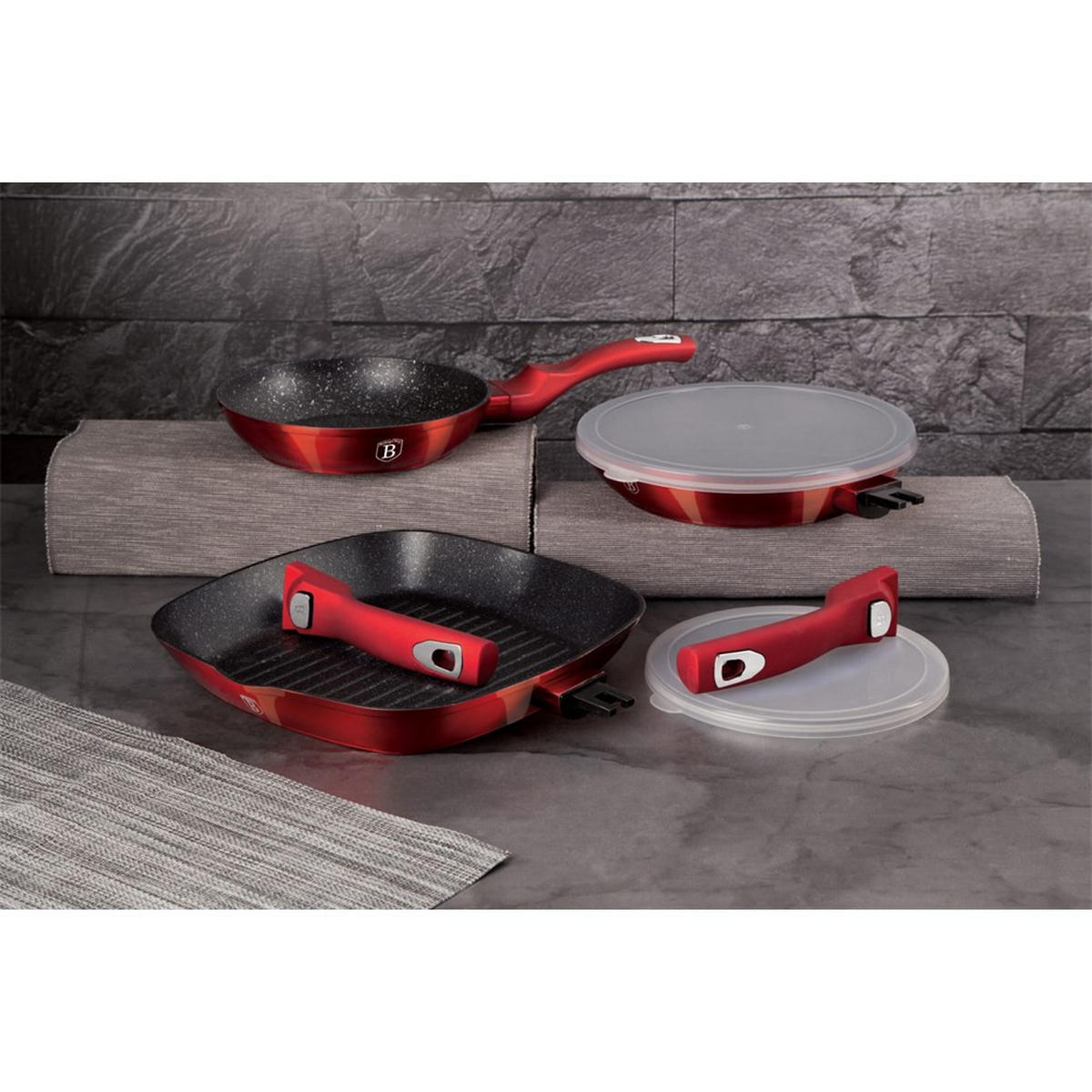 PFANNENSET Rot 40/30/20 cm BH6796 - Rot, Metall - Berlinger Haus