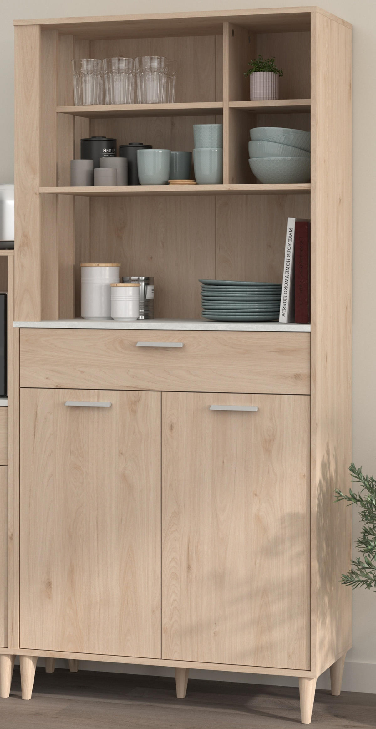 BUFFET Set 2-tlg. Eiche grau, mit Buffetschrank und Küchenschrank - Eichefarben/Grau, Holzwerkstoff (145/185/41cm) - Parisot Meuble