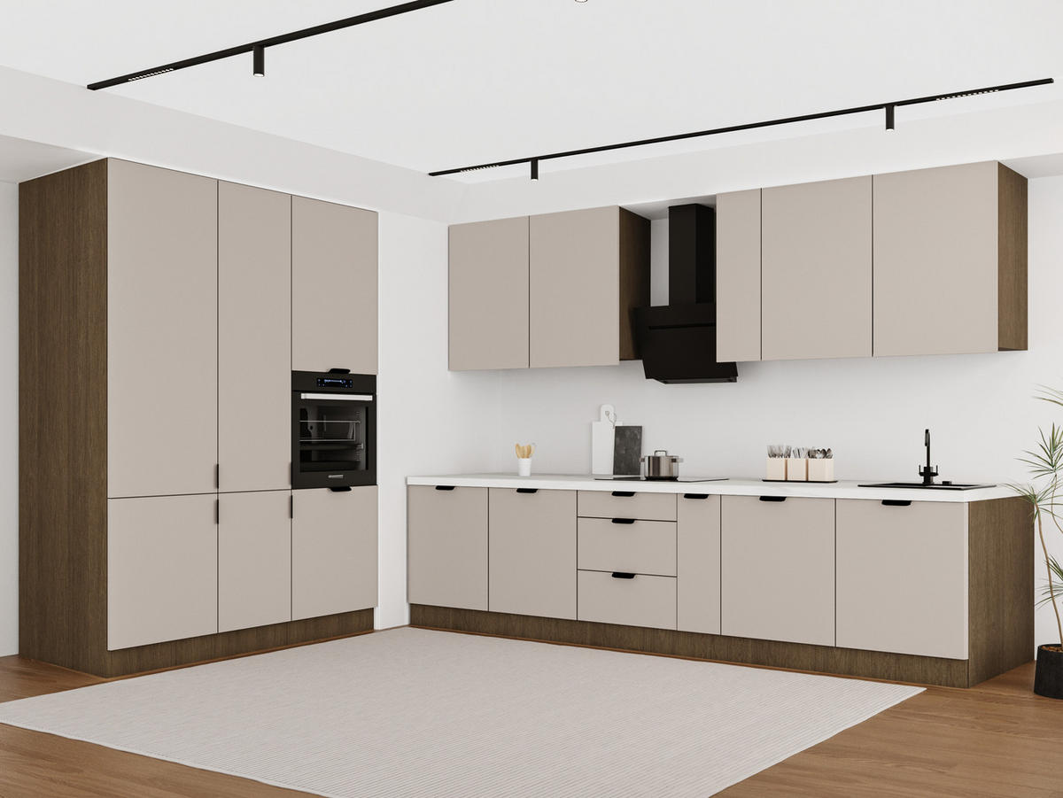 KÜCHENZEILE 320 x 160 cm - Sorento KS13-M320 - in Beige / Dunkle Eiche - Eichefarben/Beige, Holz/Metall (480/247/58cm)