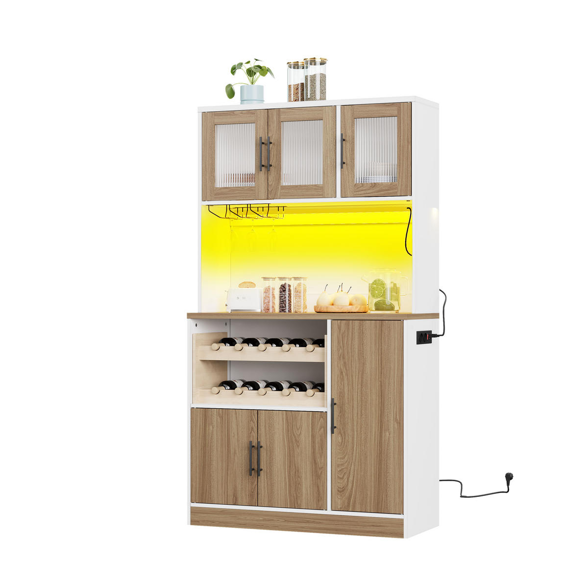 BUFFET 100/40/180 cm weiß/eichefarben aus MDF mit LED - Weiß, Holzwerkstoff (100/180/40cm) - OKWISH