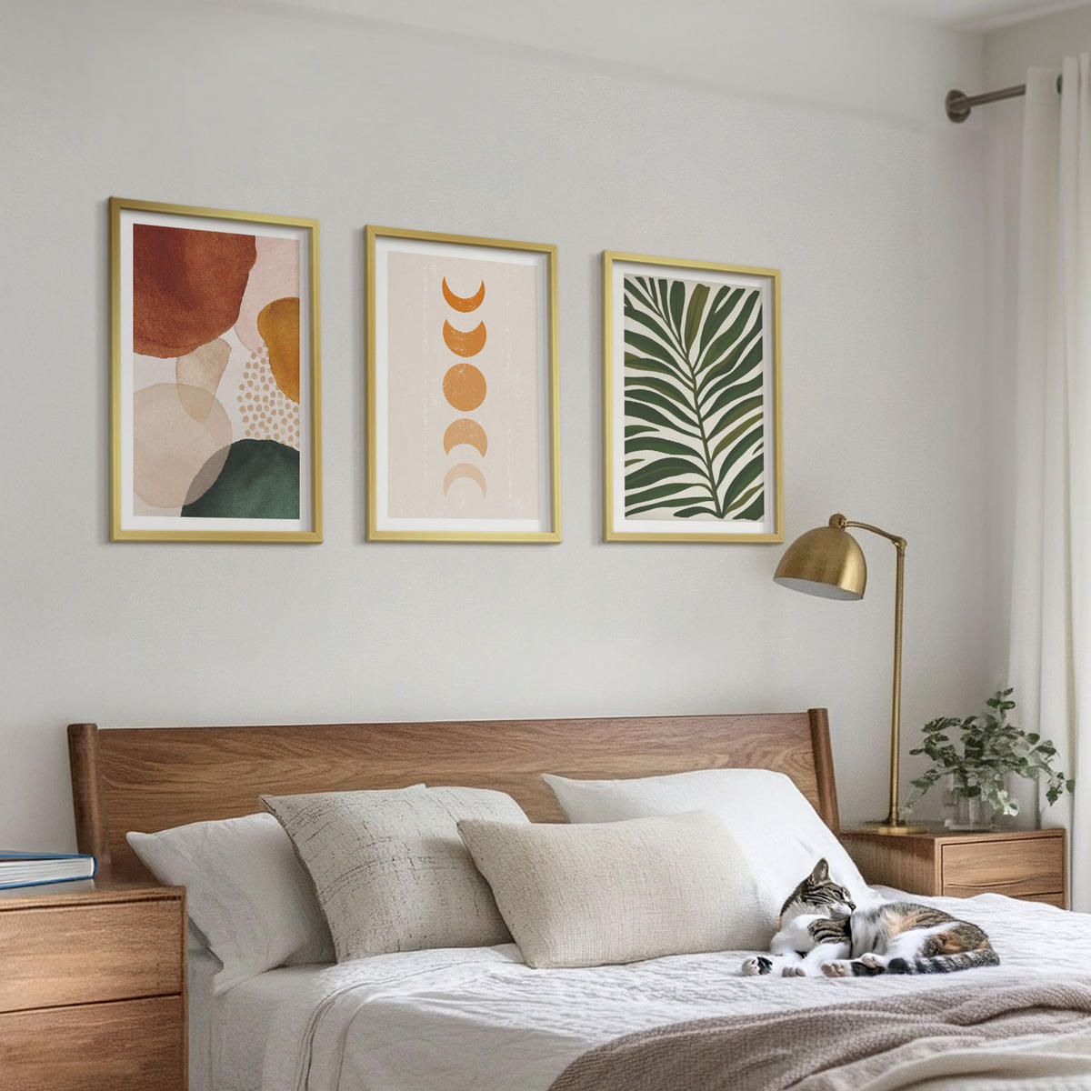 BILDER SET 3er Set - 40x60 cm Goldrahmen - Abstrakte Blattformen - Goldfarben, Kunststoff (40/60cm) - TULUP