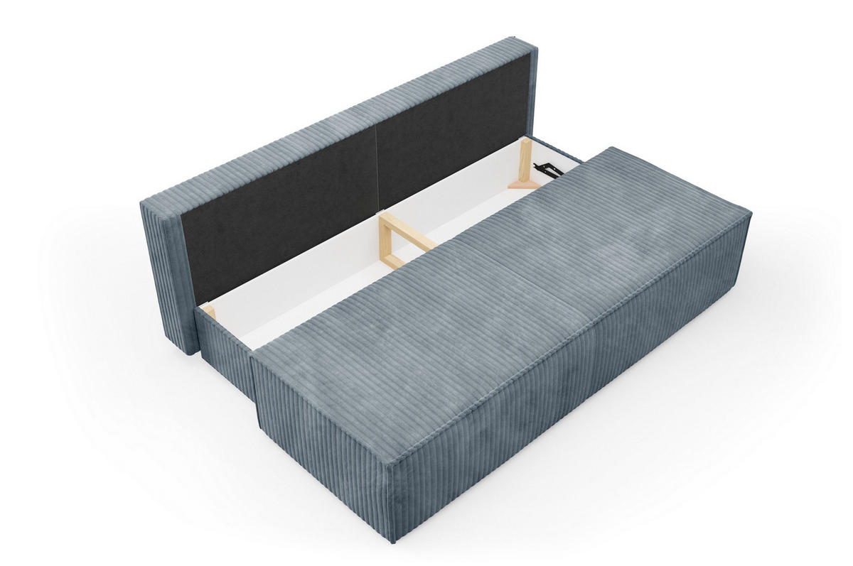 BETTSOFA TESSO Grau Kordstoff mit Schlaffunktion - Grau, Holz (202/74/94cm) - MASSENO