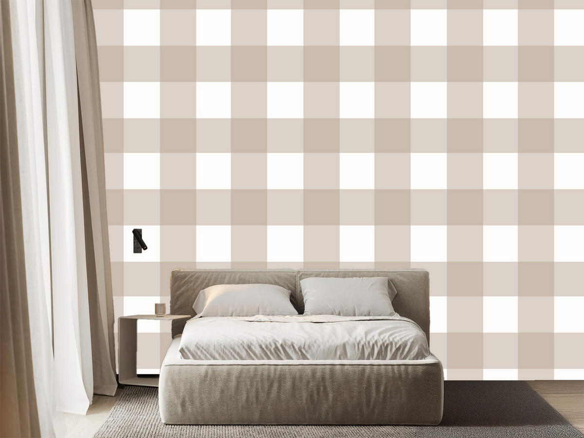 VLIESTAPETE Karomuster im Boho-Stil – Beige, Weiß – 50x1000 cm - Beige/Weiß, Papier (50/1000cm) - Muralo