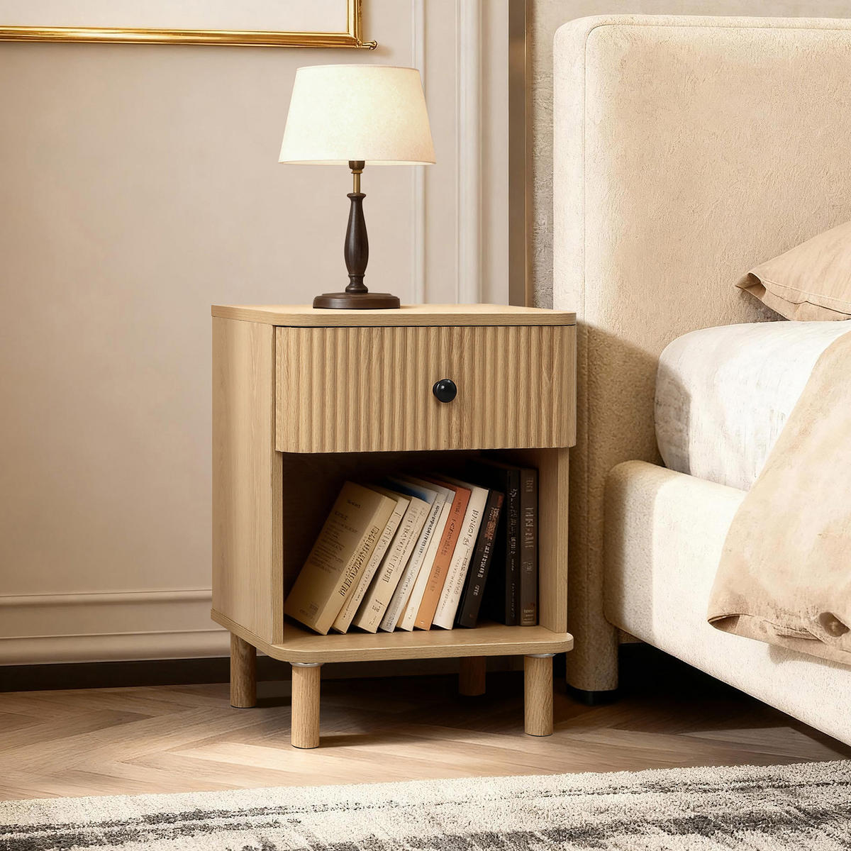 NACHTTISCH Modern mit einer Schublade und offenem Stauraum, Holzoptik | B40 x T30 x H53 cm - Braun, Holzwerkstoff (40/53/30cm) - Hometopia