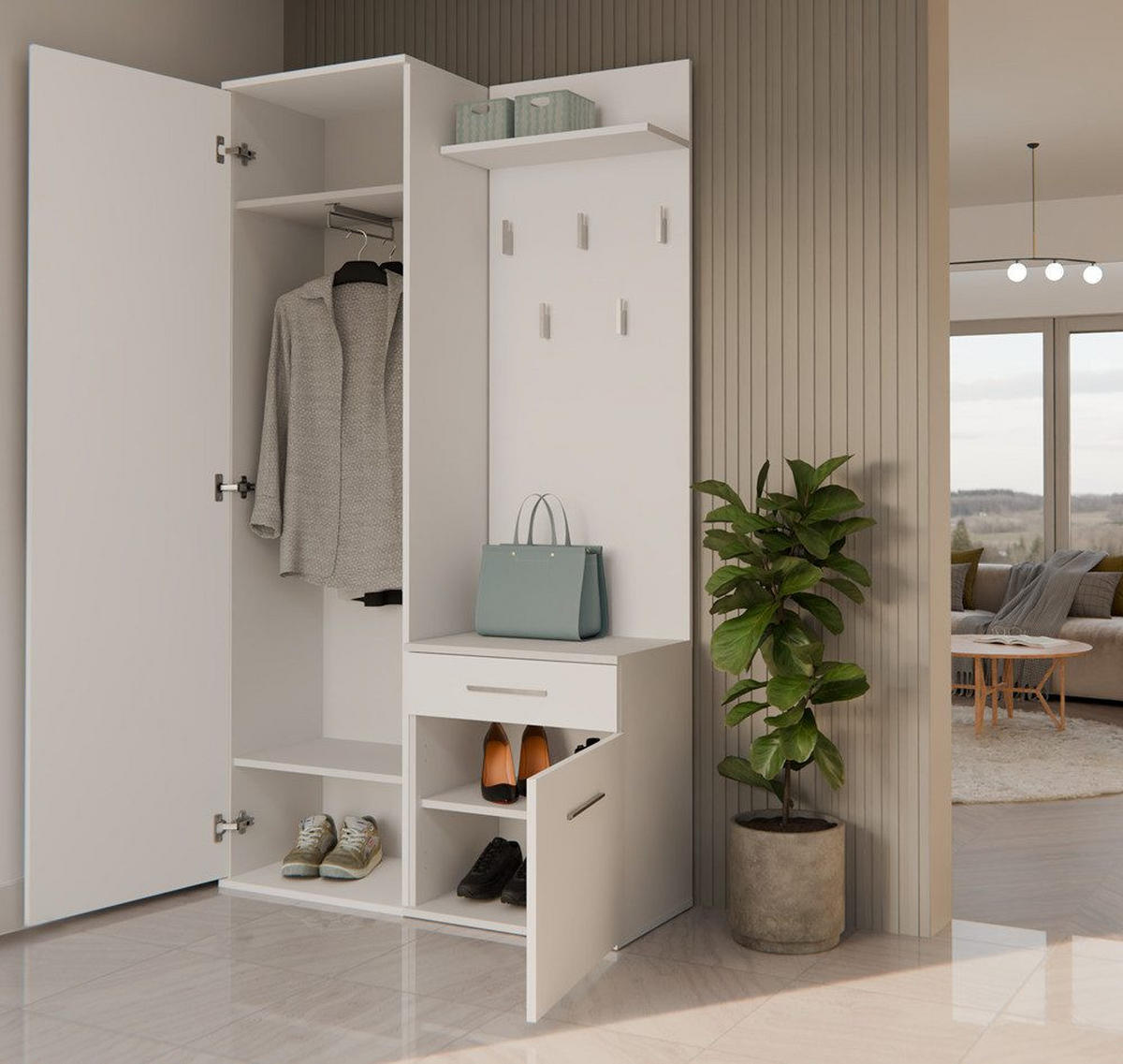 GARDEROBENSET Gustav (3-teilig) - Weiß, Holzwerkstoff (50/180/35cm) - kommodly