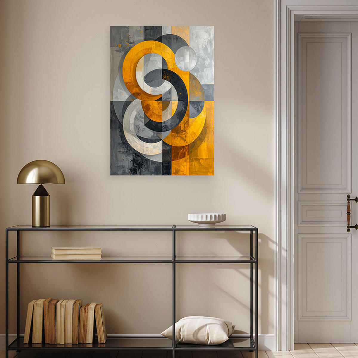 LEINWANDBILDER, Moderne Abstraktion mit konzentrischen Kreisen in Gelbtönen. - Gelb, Textil (60/90cm) - Feeby