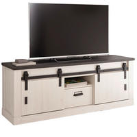 TV-LOWBOARD weiß Pinie, anthrazit, Landhaus, TV Unterteil Komforthöhe 162 x 61 cm - Anthrazit/Weiß, Holzwerkstoff/Metall (162/61/43cm) - Furn.Design